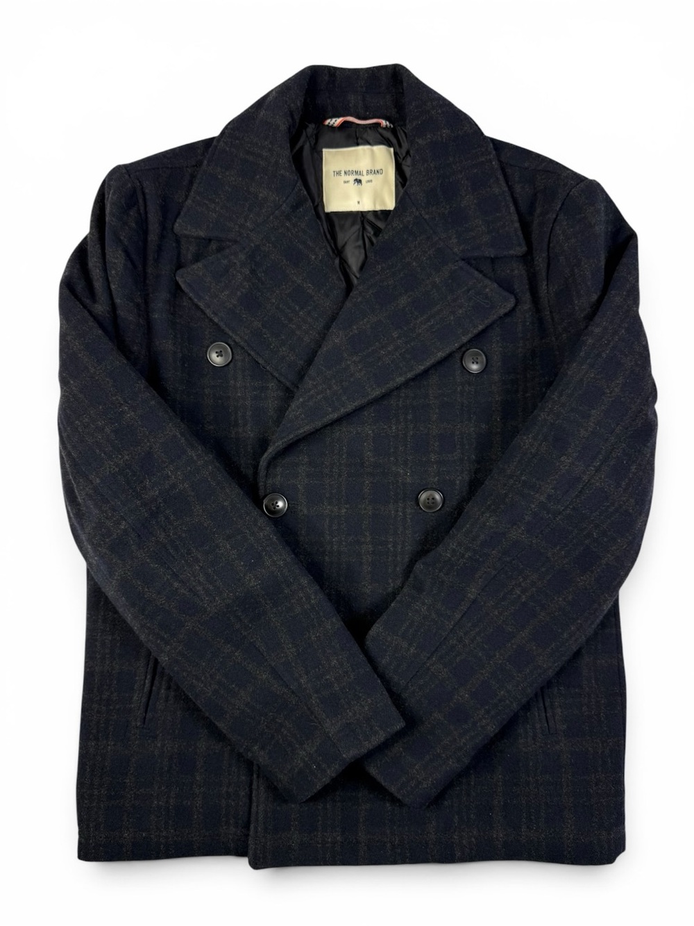 The Normal Brand Lan Navy Plaid Wool Blend Peacoat Jacket Medium NWOT - Picture 10 of 12